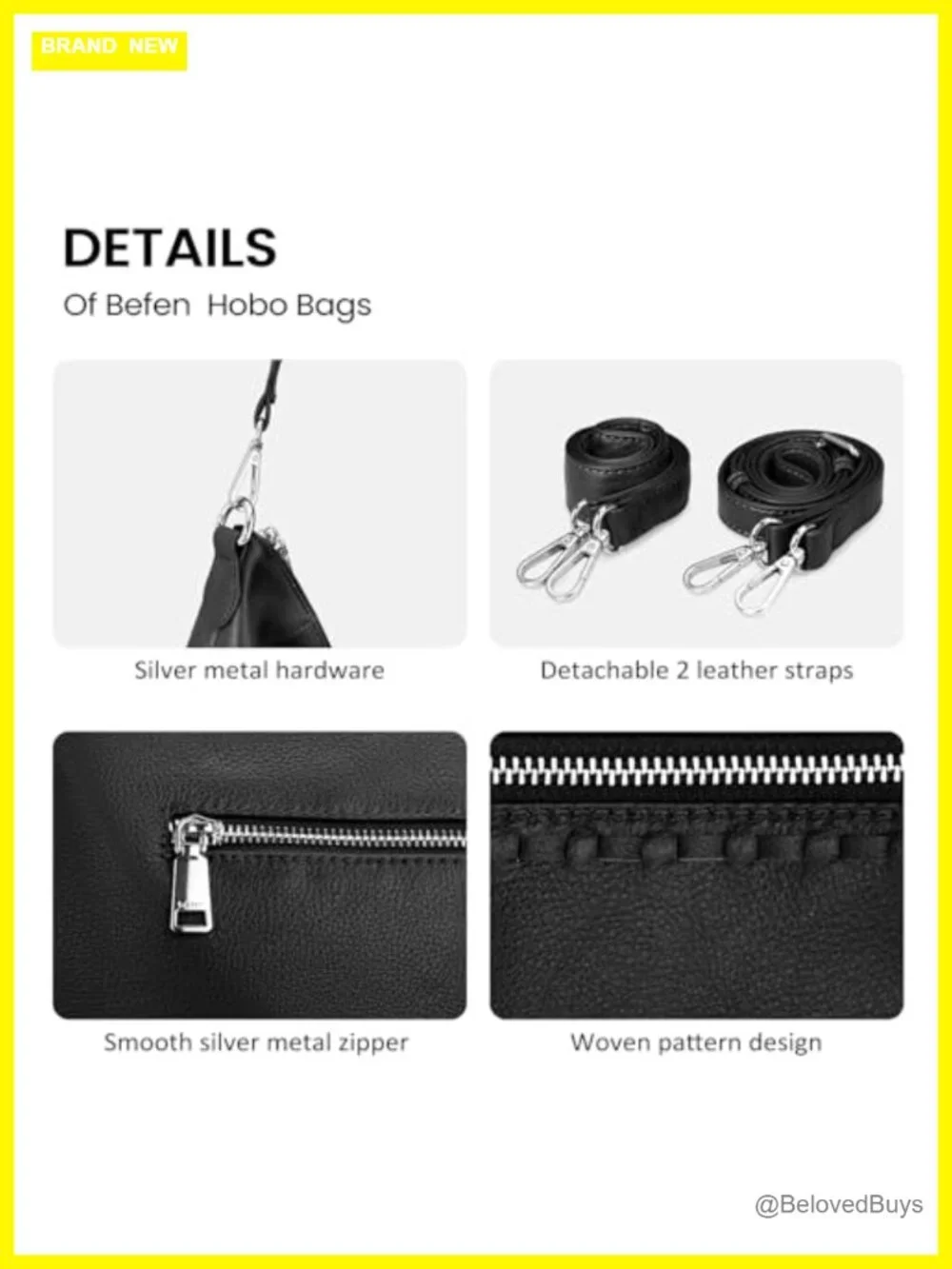 Genuine Leather Crossbody Hobo Purse with Removable Straps
